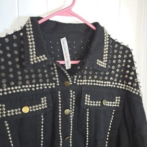 NWOT SZ L Black Studded Denim Jean  Jacket SALT